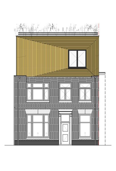 Architectonische tekening van woning met dakopbouw – Buiten Wittevrouwen Utrecht